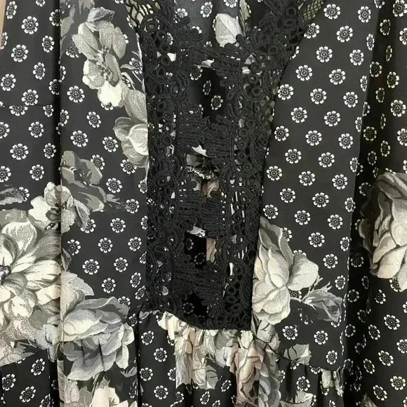 Free People Black Floral Midi Dress Crochet Chest - Picture 10 of 14